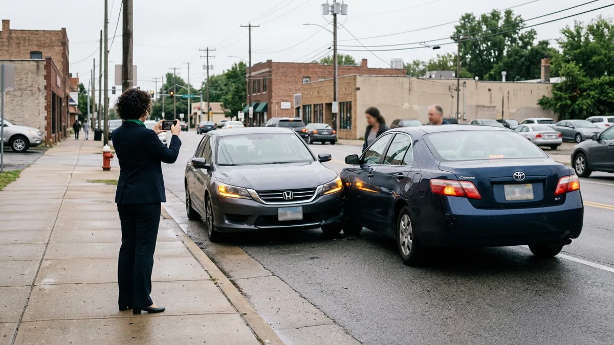 Notatki i zdjęcia z miejsca zdarzenia drogowego jako element pakietu informacji, OrdinaryStreetWay, wymiary 1200x675